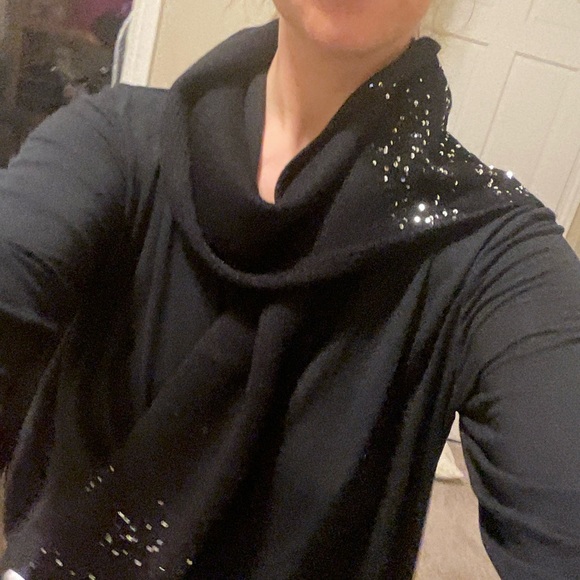 MK Michael Kors OS black silver sequence scarf neck winter knitted sweater - Picture 8 of 11